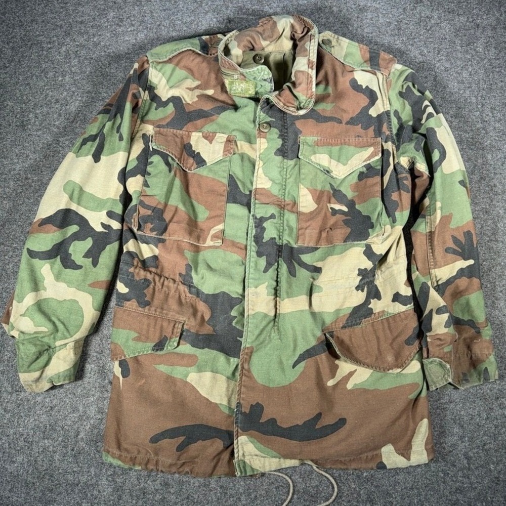 US Military M65 Field‎ Jacket Woodland Camo Small 80's VTG Army Cold Weather